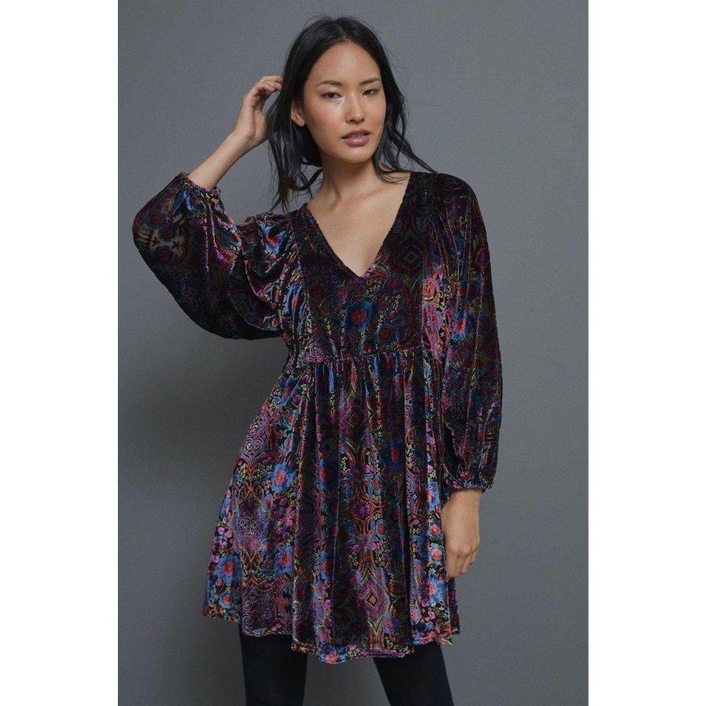 Anthropologie Mona Burnout Velvet Mini Dress